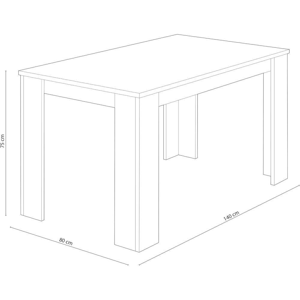 Mesa de Comedor, Mesa de Salón Fija, Color Andersen Blanco, Medidas: 140 cm (Largo) x 80 cm (Ancho) x 75 cm (Alto)
