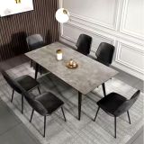Mesa de Comedor Extensible Moderna – Acabado en Color Cemento y Patas Negro Mate | Ajustable de 140/180x 80x 75 cm