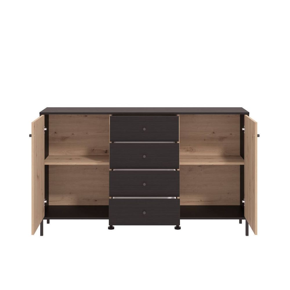 Aparador de Estilo Artisan Negro con 2 Puertas y 4 Cajones - Medidas 157x40x92,5 cm