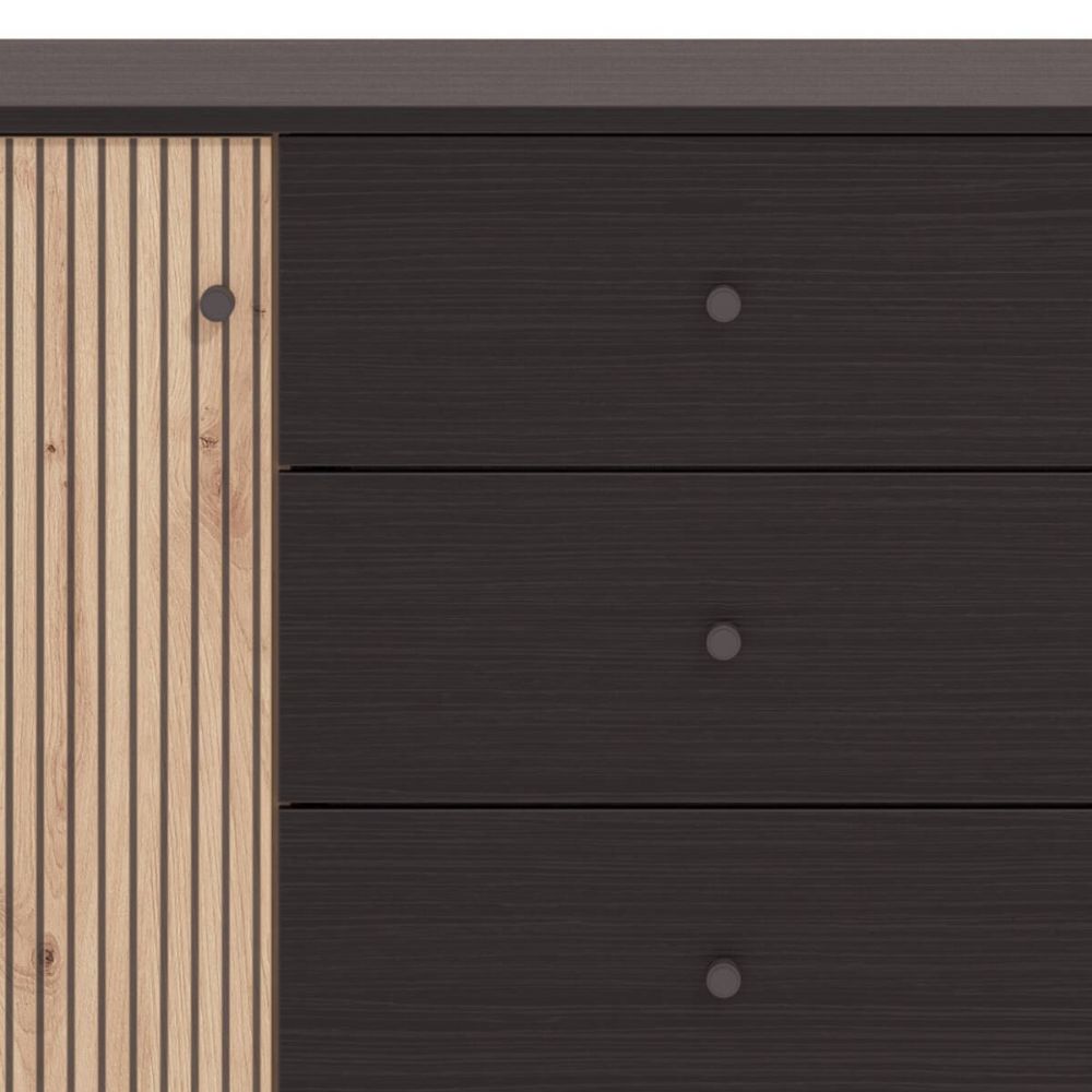 Aparador de Estilo Artisan Negro con 2 Puertas y 4 Cajones - Medidas 157x40x92,5 cm