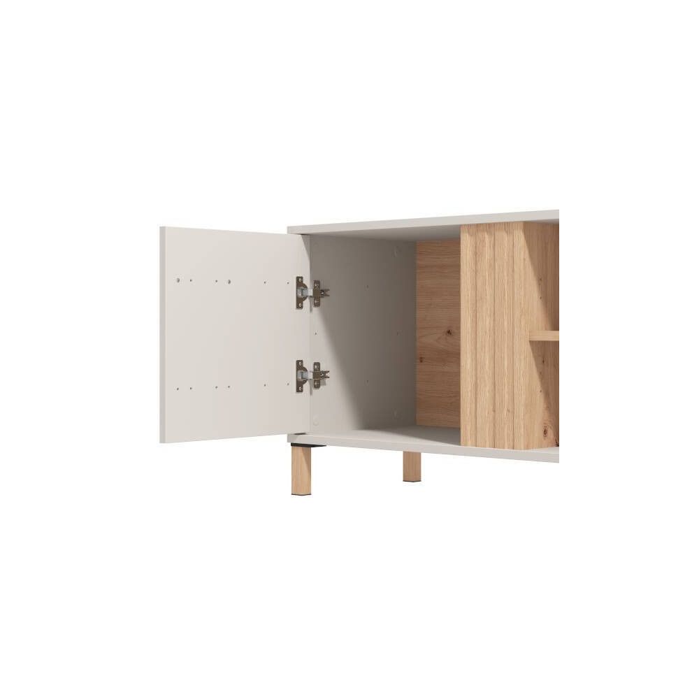 Mueble Mesa TV en Melamina Color Cashmere y Roble Artisan con 2 Puertas - Medidas 163,5x40x52 cm