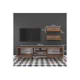 Mueble Mesa TV Completo en Melamina Color Nogal, 180x35x48.5 cm, con 2 Estantes