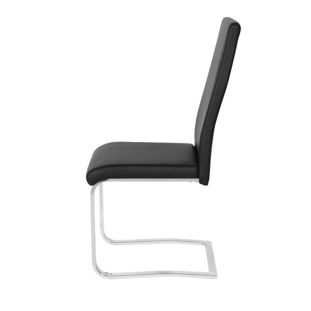 Pack de 4 Sillas Tapizadas en Símil Piel Negra con Pata de Tubo Ovalado en Acabado Cromo, Medidas 46x54x110 cm