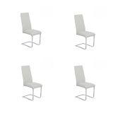 Pack de 4 Sillas Tapizadas en Símil Piel Gris Claro con Pata de Tubo Ovalado en Acabado Cromo, Medidas 46x54x110 cm