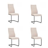 Pack de 4 Sillas de Madera con Relleno de Espuma, Tapizadas en Tela Beige, Patas Metálicas Negras, Medidas 44x60x99 cm