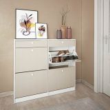 Mueble Zapatero con 4 Puertas y 2 Cajones | Acabado Blanco/Textil | 116,8 x 104,3 x 27 cm