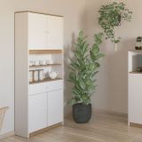 Armario Multiusos Tipo Buffet con 4 Puertas – Acabado Blanco y Roble – 180 x 67 x 29 cm (alto x ancho x fondo)