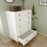 Cómoda con 5 Cajones, para Dormitorio, Acabado en Color Blanco, Medidas: 80 cm (Ancho) x 120 cm (Alto) x 48 cm (Fondo)