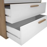 Cómoda con 4 Cajones, para Dormitorio, Acabado en Color Blanco y Roble, Medidas: 88 cm (Ancho) x 86 cm (Alto) x 48 cm (Fondo)