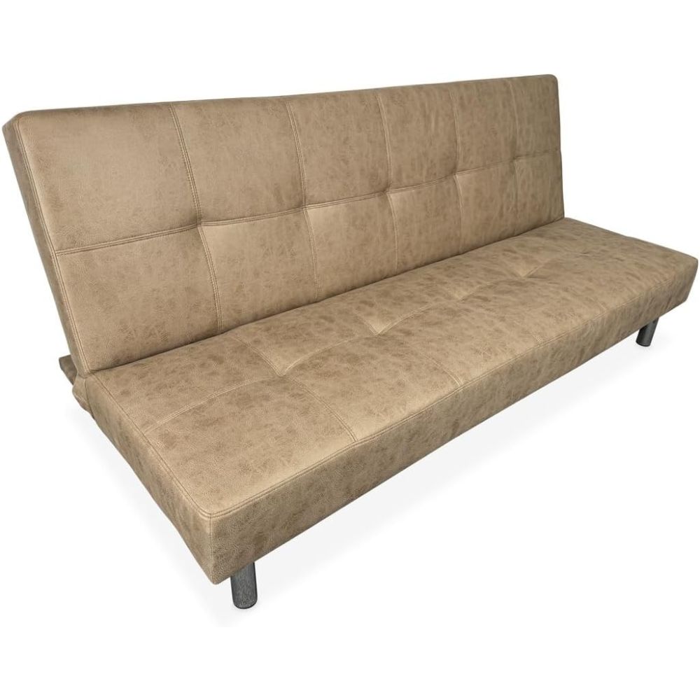Sofá Cama 3 Plazas de Diseño Moderno, Estructura de Madera, Tapizado Color Piedra, 188x88x88 cm