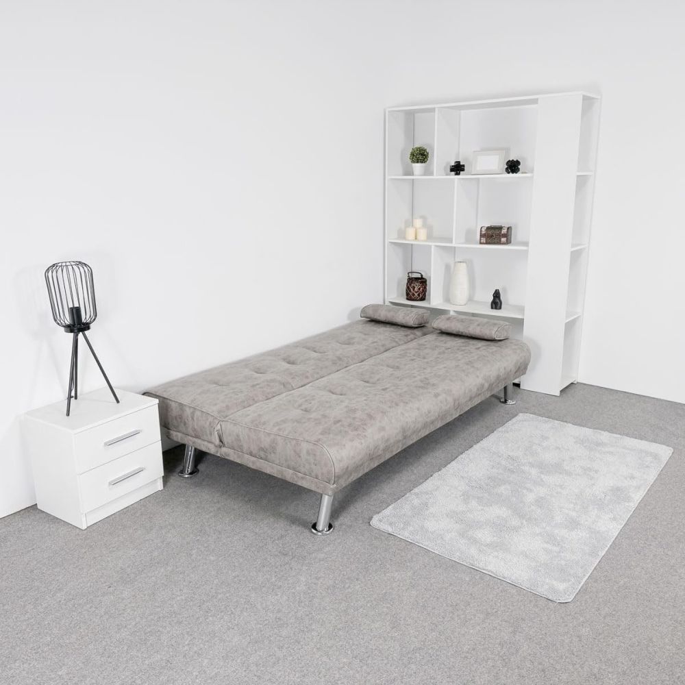 Sofá Cama 3 Plazas de Diseño Moderno con Cojines Decorativos, Estructura de Madera, Color Gris Cemento, 188x88x88 cm