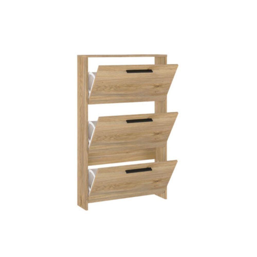 Zapatero con 3 Puertas, Mueble para Zapatos Estrecho en Color Mauvella, Medidas: 115 cm (Alto) x 68,5 cm (Ancho) x 17 cm (Fondo)