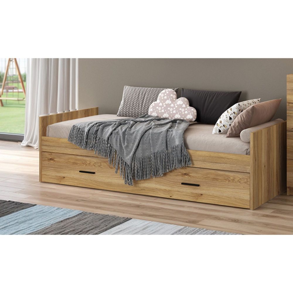 Cama Nido con 1 Cajón de Almacenaje – Mauvella y Negro, 202,6 cm Largo x 98 cm Ancho x 58 cm Alto, Alta Resistencia.