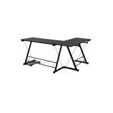 Mesa de Ordenador Esquinera Metálica en MDF Negro, 158x120x73cm - Espacio para Teclado y Torre