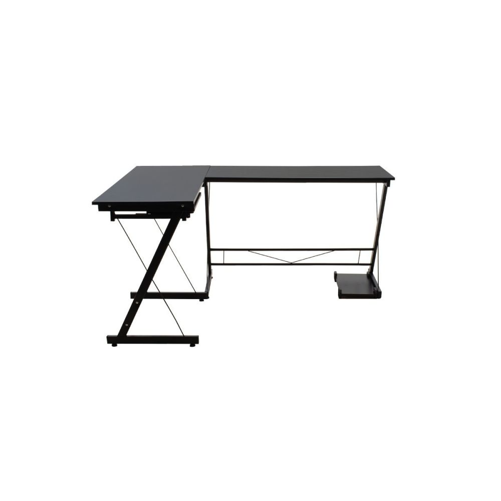 Mesa de Ordenador Esquinera Metálica en MDF Negro, 158x120x73cm - Espacio para Teclado y Torre