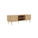 Mueble Mesa TV de Ratán en Color Natural 150x39x49 cm - 2 Puertas - Estilo y Durabilidad.