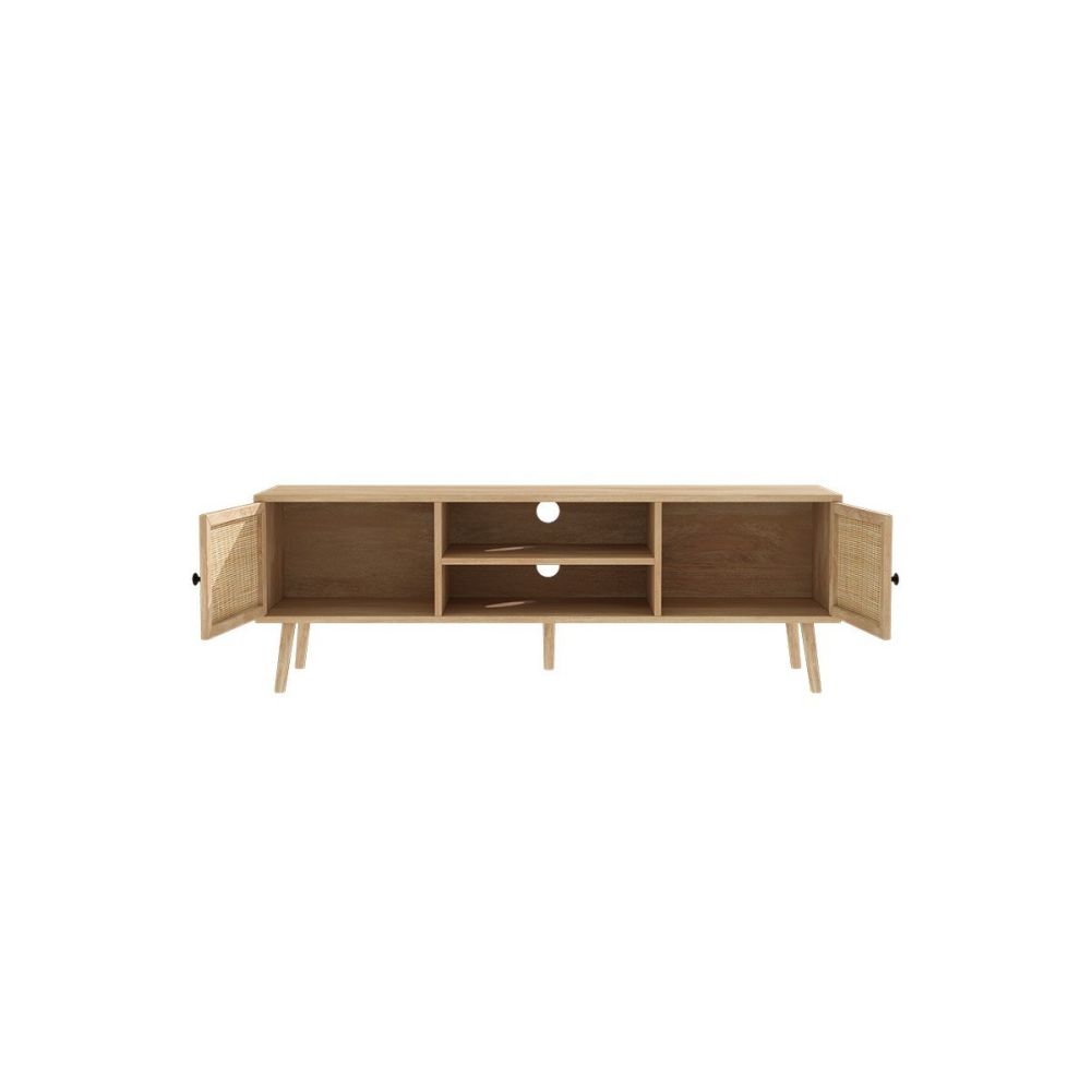 Mueble Mesa TV de Ratán en Color Natural 150x39x49 cm - 2 Puertas - Estilo y Durabilidad.